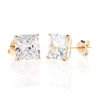 14K Yellow Gold Square Basket Setting Simulated Diamond Stud Earrings - Luxurious Elegance