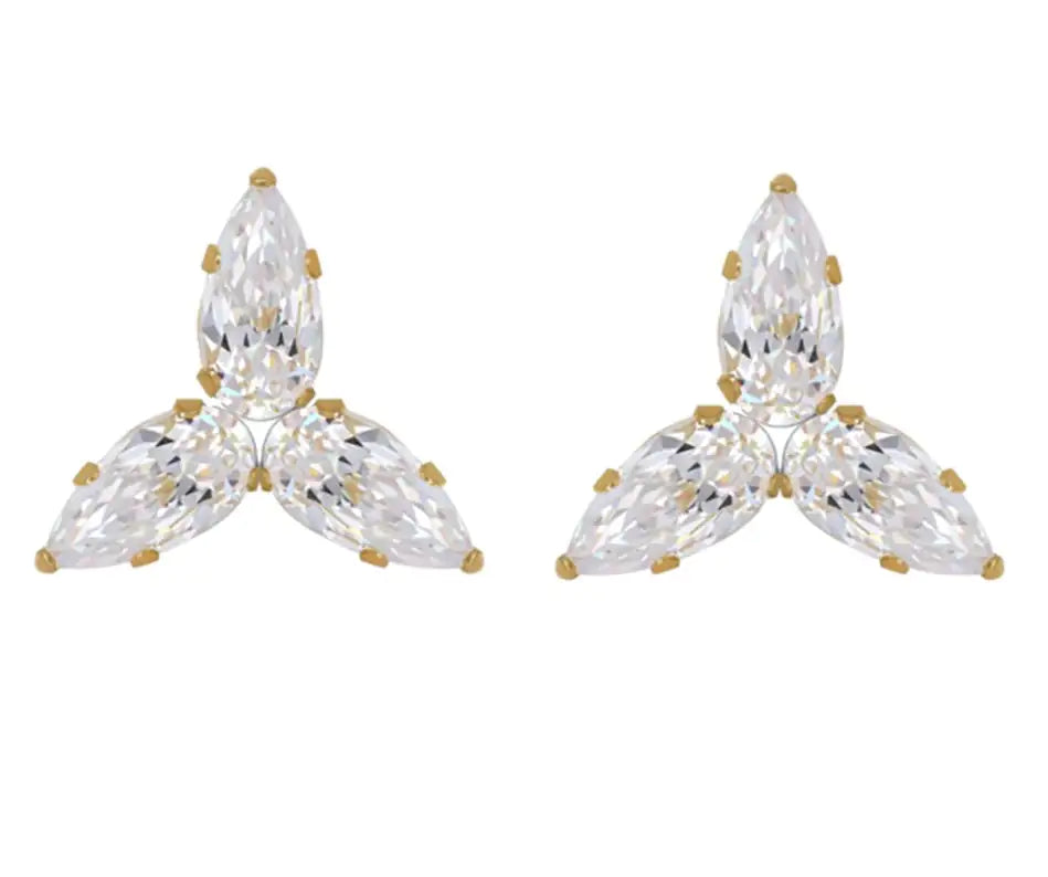 14k Gold Dainty Cubic Zirconia Cluster Stud Earrings - Pear-Shaped Luxury