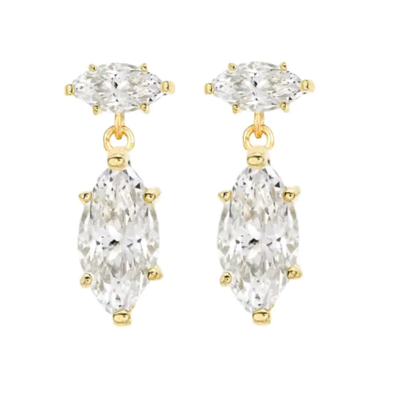 14k Gold Cubic Zirconia Dangle Earrings - Luxurious Marquise Cut